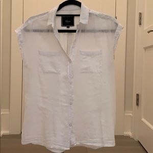 Rails Short Sleeve White Linen Button Down